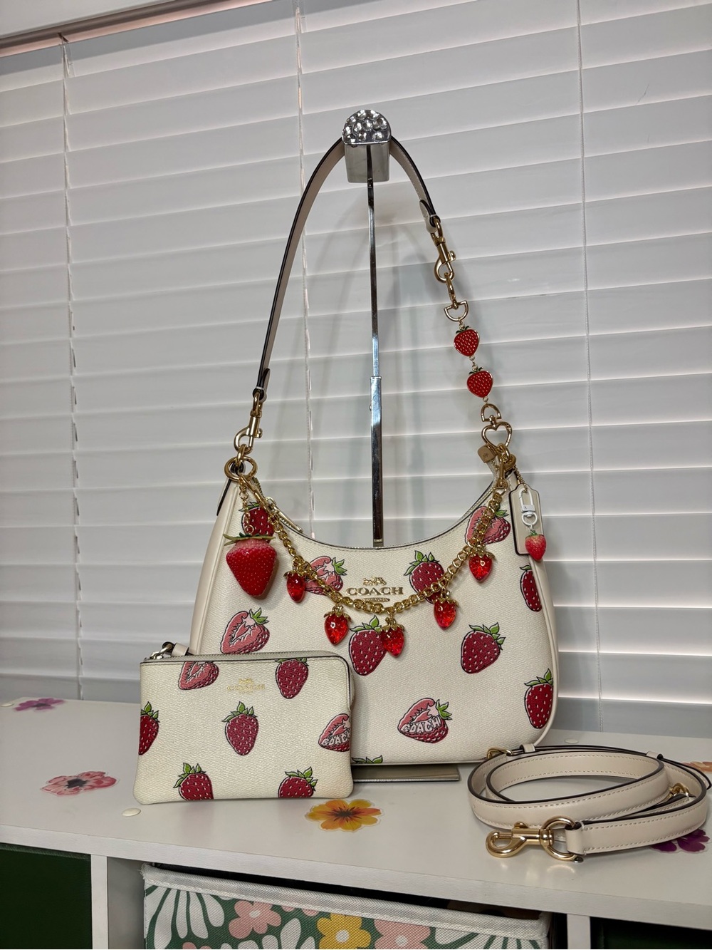 🍓Coach Strawberry Print Teri Hobo Shoulder Bag with Wallet